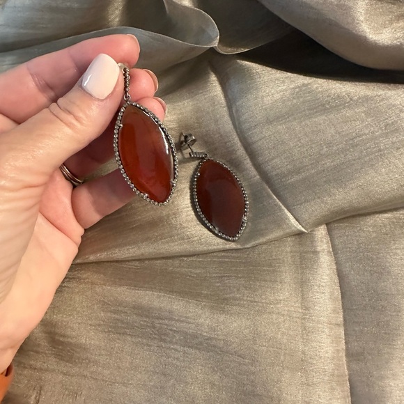 Large Carnelian and Diamond earrings - Picture 9 of 12